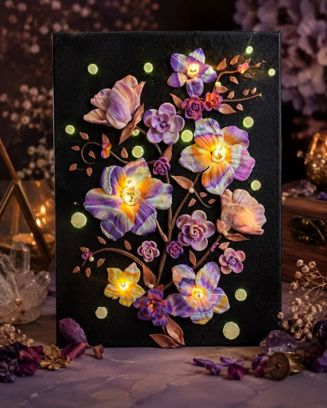 Midnight Sakura floral wall art in light mode